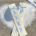 Japanese cute cross-laced knit leg warmers, soft winter warm long socks for women. - One Size - 40cm / White & Blue Straps