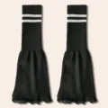 Calentadores de punto negro con rayas blancas y dobladillo con volantes, elegantes. - Talla única / 2 rayas negro