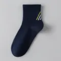 Men's dark blue mesh cotton athletic socks with ankle stripes, breathable and comfortable variant. - Navy Blue Diagonal Stripes