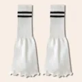 Calentadores de piernas tejidos en blanco con rayas negras y dobladillo con volantes. - Talla única / 2 rayas blanco