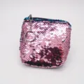 Mini sequin coin purse square zipper pouch with keychain cute glitter wallet for kids gift - Pink
