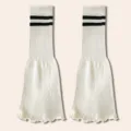 Jambières tricotées blanches avec rayures noires style ballet chaussettes mollet femme - Taille unique / 2 bandes blanc cassé