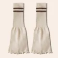 Calentadores de punto beige con rayas marrones, calcetines de ballet elegantes. - Talla única / 2 rayas caqui