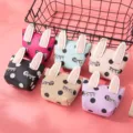 Cute bunny ear coin purse with polka dot design, compact zipper card wallet for daily use. - Pink
