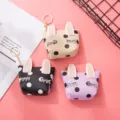Cute bunny ear polka dot mini coin purse with zipper and keychain for daily use. - Khaki