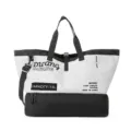 Large capacity color-blocked duffel travel gym bag with shoulder strap and bottom compartment. - With Shoe Compartment / Off-White