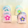Holographic mini backpack coin purse with cute flower charm keychain for girls. - Flower Assorted