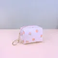 Cute quilted strawberry coin purse with key ring, mini zipper lipstick storage bag. - 9X4X6cm / Orange Red