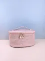 Pink PU leather cosmetic bag with woven pattern, portable travel makeup storage pouch. - 22x16x12 CM / Pink