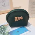 Cute bear bow semi-circular coin purse portable lipstick storage bag sheepskin pattern clutch. - 14X7X10 / Dark Green