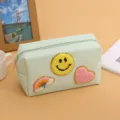 Green cosmetic bag with cute smiley face embroidery, practical makeup storage pouch for women. - Rainbow Smiley Mint Green