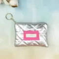 Silver quilted coin purse with key ring, stylish diamond lattice design for daily use. - 15x11cm / Pearlescent Silver