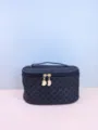 Black PU cosmetic bag, large capacity travel makeup organizer with golden moon zipper pulls. - 22x16x12 CM / Black