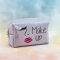 Glitter cosmetic bag portable shiny makeup pouch cute sparkly travel storage organizer for women - Face Portrait Print / 18x7x11cm / Purple