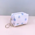 Waffle strawberry coin purse cute mini pouch with keychain portable lipstick storage bag - 9X4X6cm / Blue