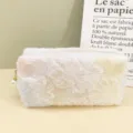 Pasteltiedye lace cosmetic bag cute quilted storage pouch pearl zipper pencil case - Off White