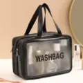 Travel toiletry bag for men and women, waterproof clear makeup organizer with dual handles. - Dry/Wet Separation Double Layer (Thickened Upgrade) / L / Black
