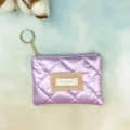 Purple quilted coin purse variant, stylish fabric zipper pouch with keyring accessory. - 15x11cm / Holographic Purple