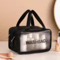 Waterproof black travel toiletry bag with clear window and double layer storage design. - Dry/Wet Separation Double Layer (Thickened Upgrade) / M / Black