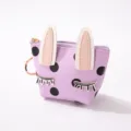Adorable purple polka dot bunny ears coin purse with zipper and keyring for daily use. - Purple