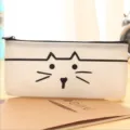 Cute cartoon cat translucent PU leather pencil case, simple creative student stationery storage bag. - White Cat