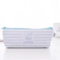 Blue striped canvas pencil pouch with zipper closure, cute student stationery storage bag. - White Stripes
