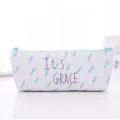 Blue canvas pencil case for students, large capacity cute stationery pouch organizer. - White Raindrop
