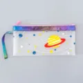 Translucent pencil pouch with space planet pattern, glitter finish and handy wrist strap. - Sun