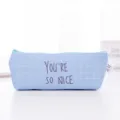 Blue grid canvas pencil case, large capacity cute zipper stationery bag for students. - Blue Checkerboard