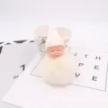 Süßer schlafender Baby Puppe Pompon Schlüsselanhänger Plüschtasche Anhänger Flauschig - Gebrochenes Weiß