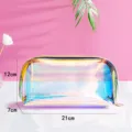 Clear holographic makeup bag detail showing iridescent transparent material and size dimensions. - Semi-Circle Medium (40s) / AB Color