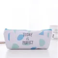 Korean style blue canvas pencil case for students, large capacity stationery storage bag. - Geometric Spots