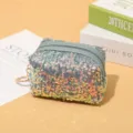 Mini sequin coin purse with keychain, sparkly glitter cosmetic lipstick storage bag for kids - Light Gray