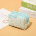 Mini sequin coin purse with zipper and keychain, sparkling cute compact pouch for lipstick. - Blue