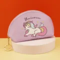 Cute unicorn cosmetic bag half round purple makeup pouch travel toiletry storage bag for kids - Purple