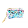 Holographic PVC cosmetic bag with large capacity, wrist strap and stylish star print. - Purple