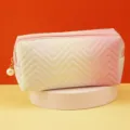 Gradient cosmetic bag with pearl pendant zipper, stylish portable makeup storage pouch. - Pink