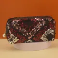 Fashion sequin cosmetic bag, elegant trapezoid makeup pouch with pearl zipper pull. - Octagonal Style / Champagne Gold Pink (Octagon Style)