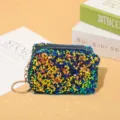 Mini sequin coin purse sparkling glitter keychain bag cute lipstick storage pouch key holder - Multicolor Blue