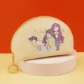 Beige half-round cosmetic bag featuring cute unicorn and mermaid print with gold zipper. - Yellow