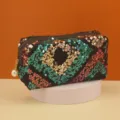 Stylish sequin cosmetic bag with large capacity, portable trapezoid pouch and organizer. - Octagonal Style / Green Red Pink (Octagon Style)