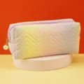 Gradient quilted makeup bag with pearl zipper, stylish portable cosmetic storage pouch. - Purple