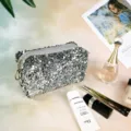 Sequin cosmetic bag large capacity travel makeup pouch sparkly glitter organizer for women. - Silver