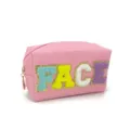 Pink cosmetic bag with colorful glitter letters face, large capacity makeup pouch for travel. - FACE Style / Pink