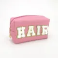 Pink makeup bag with large glitter letters, large capacity cosmetic storage pouch for travel. - HAIR Style / Pink