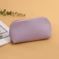 Lavender PU Leather Shell Cosmetic Bag, Solid Color Portable Makeup Storage Pouch for Travel - L / Purple