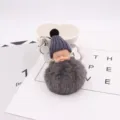 Süsser schlafender Baby Puppe Pompon Schlüsselanhänger Plüsch Tasche Anhänger Autodeko - Dunkelgrau