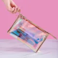 Holographic transparent cosmetic bag, portable waterproof PVC toiletry storage bag for travel. - Briefcase Style / AB Color