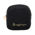 Black velvet storage pouch with golden embroidery, mini zipper coin purse for daily use. - Black