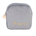 Grey velvet small zipper pouch sanitary pad cosmetic storage bag with gold embroidery. - Gray